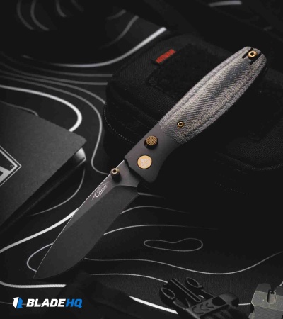 QSP Cairn Button Liner Lock Knife Denim Micarta (3.11" Black SW S90V)
